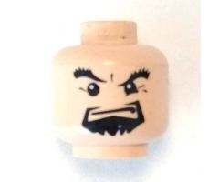 Minifigure, Head Male Black Goatee, Thick Eyebrows and Squint, Closed Mouth, White Pupils Pattern (HP) - Blocked Open Stud