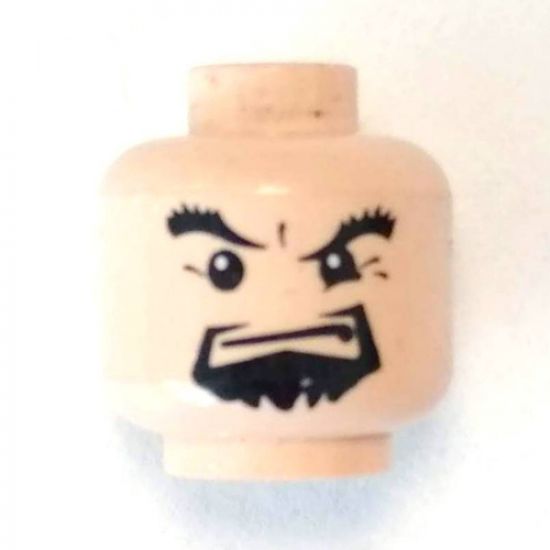 Minifigure, Head Male Black Goatee, Thick Eyebrows and Squint, Closed Mouth, White Pupils Pattern (HP) - Blocked Open Stud