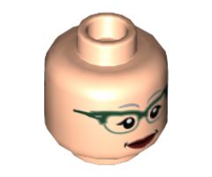Minifigure, Head Dual Sided Female Glasses with Dark Green Frames, Red Lips, Smiling / Smiling with Teeth Pattern - Hollow Stud