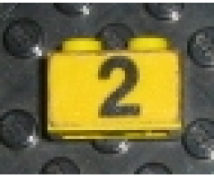 Brick 1 x 2 with Black '2' on Yellow Background Pattern (Sticker) - Set 374-1