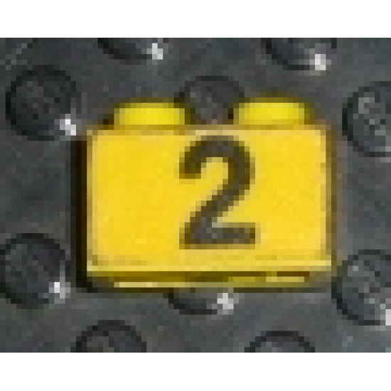 Brick 1 x 2 with Black '2' on Yellow Background Pattern (Sticker) - Set 374-1