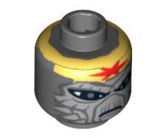 Minifigure, Head Alien with Light Bluish Gray Face, Large Black Eyes and Yellow Headband with Red Star Pattern (SW Turk Falso) - Blocked Open Stud