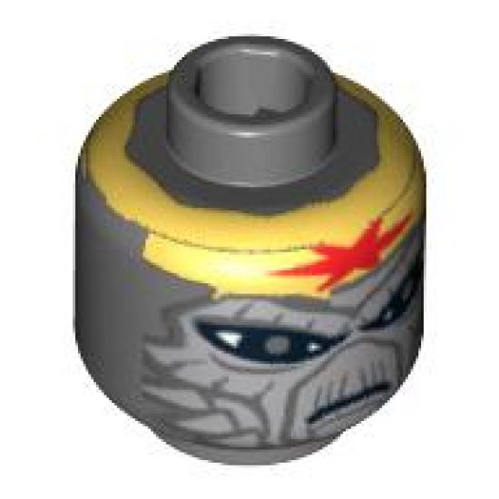 Minifigure, Head Alien with Light Bluish Gray Face, Large Black Eyes and Yellow Headband with Red Star Pattern (SW Turk Falso) - Blocked Open Stud
