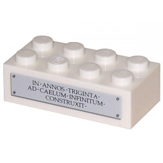 Brick 2 x 4 with 'IN ANNOS TRIGINTA AD CAELUM INFINITUM CONSTRUXIT' on Plaque Pattern (Sticker) - Set 5974