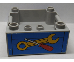 Duplo Container Box 4 x 4 with Studs on Corners with Wrench and Screwdriver Pattern on Both Sides (Stickers) - Set 9211