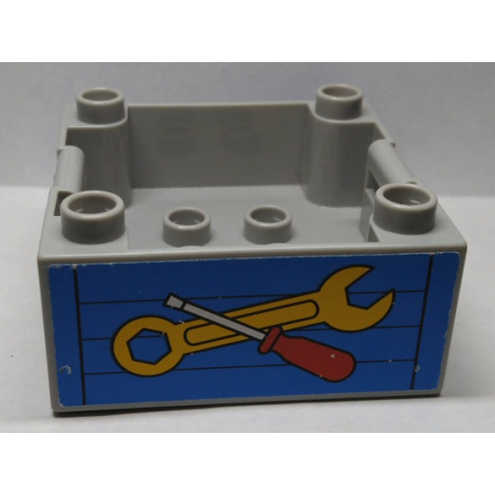 Duplo Container Box 4 x 4 with Studs on Corners with Wrench and Screwdriver Pattern on Both Sides (Stickers) - Set 9211