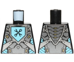Torso Nexo Knights Armor with Silver Panels and Azure Emblem with Black Crossed Spanner Wrench and Box Wrench Pattern