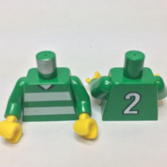 Torso Soccer Horizontal White Stripes and No. 2 Back Pattern / Green Arms / Yellow Hands
