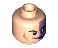 Minifigure, Head Male Half Normal, Half Purple with Scar and No Pupil Pattern (Two-Face) - Hollow Stud