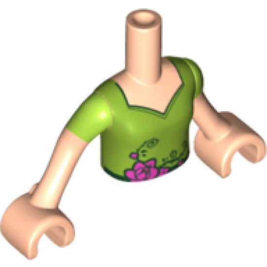 Mini Doll, Torso Friends Girl Lime Top with V-neck, Roses and Thorns Pattern, Light Nougat Arms with Hands with Lime Short Sleeves (Poison Ivy)