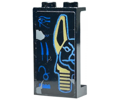Panel 1 x 2 x 3 with Side Supports - Hollow Studs with Hieroglyphs and Half Anubis Mask Pattern Left (Sticker) - Set 7327