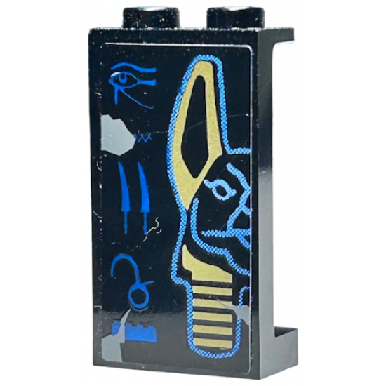 Panel 1 x 2 x 3 with Side Supports - Hollow Studs with Hieroglyphs and Half Anubis Mask Pattern Left (Sticker) - Set 7327