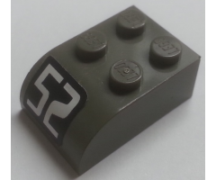 Slope, Curved 3 x 2 x 1 with Four Studs with White '52' on Black Background Pattern (Sticker) - Set 4589