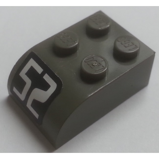 Slope, Curved 3 x 2 x 1 with Four Studs with White '52' on Black Background Pattern (Sticker) - Set 4589