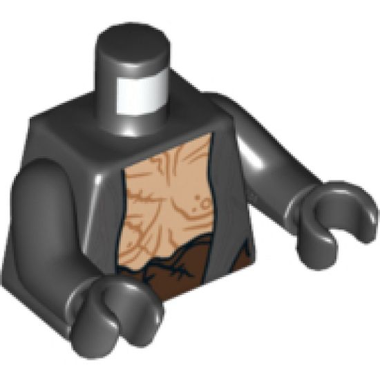 Torso LotR Jacket over Bare Chest, Dark Brown Sash Pattern / Black Arms / Black Hands