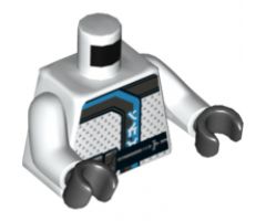 Torso Ninja Robe with Silver and Dark Azure Trim, Ninjago Logogram 'ICE', Black Belt with Silver Pouches, Symbol on Back Pattern / White Arms / Black Hands