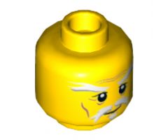 Minifigure, Head White Moustache, Goatee and Eyebrows, Brown Forehead and Cheek Lines, Slight Smile Pattern - Hollow Stud