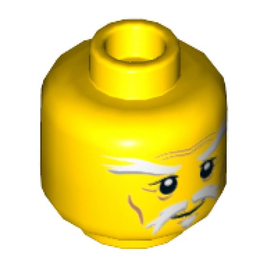 Minifigure, Head White Moustache, Goatee and Eyebrows, Brown Forehead and Cheek Lines, Slight Smile Pattern - Hollow Stud
