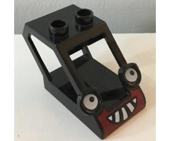 Duplo, Vehicle Cabin Crawler Backhoe Sloped 2 x 4 x 2 with Headlights Eyes and Dark Red / White Grille Pattern (Benny)