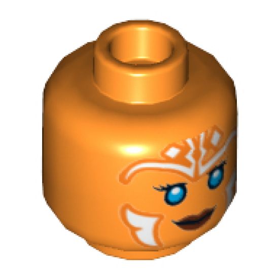 Minifigure, Head Dual Sided Alien with SW Ahsoka, Blue Eyes and White Lines, Smile / Frown Pattern - Hollow Stud