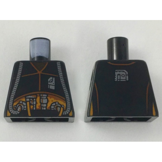 Torso with Dark Orange Seams, Silver Badge and Hoses and Mechanical Components Pattern