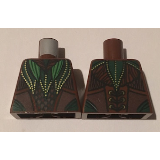 Torso LotR Elven Coat with Green and Dark Green Leaves with Gold Dots Pattern