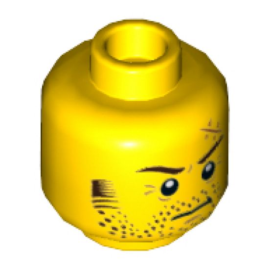 Minifigure, Head Beard Stubble, Sideburns, Eyebrows, Crow's Feet, Scar Pattern - Hollow Stud