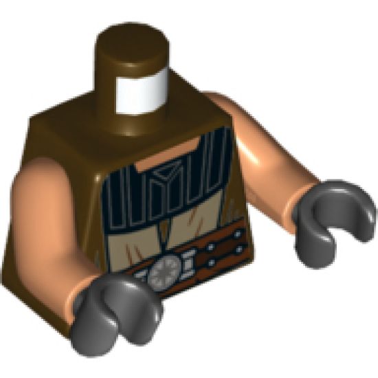 Torso SW Jedi Robe, Belt with Silver Buckle, Black Collar Pattern (Quinlan Vos) / Nougat Arms / Black Hands