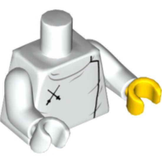 Torso Fencing Plastron with 2 Black Crossed Swords Pattern / White Arms / Yellow Hand Left / White Hand Right