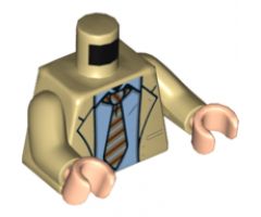 Torso Jacket with Lapels, Light Bluish Gray Shirt and Medium Nougat Tie with Stripes Pattern / Tan Arms / Light Nougat Hands
