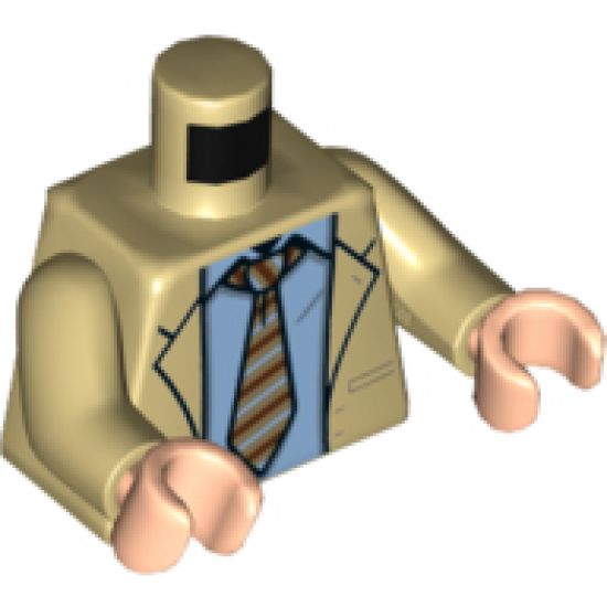 Torso Jacket with Lapels, Light Bluish Gray Shirt and Medium Nougat Tie with Stripes Pattern / Tan Arms / Light Nougat Hands