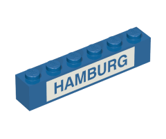 Brick 1 x 6 with Blue in White 'HAMBURG' Pattern (Set 113)
