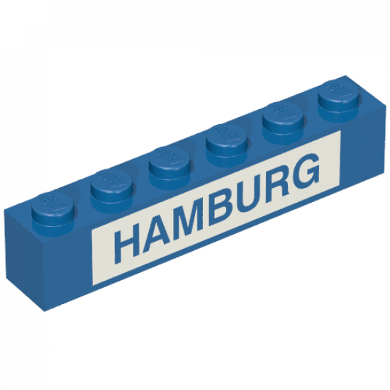 Brick 1 x 6 with Blue in White 'HAMBURG' Pattern (Set 113)