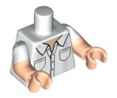 Torso Shirt with Collar, 2 Pockets, and Pleats Pattern / Light Nougat Arms with White Short Sleeves Pattern / Light Nougat Hands