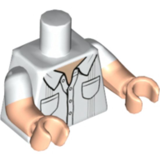 Torso Shirt with Collar, 2 Pockets, and Pleats Pattern / Light Nougat Arms with White Short Sleeves Pattern / Light Nougat Hands