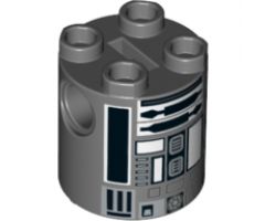 Brick, Round 2 x 2 x 2 Robot Body with White Lines and Black and Silver Pattern (R2-Q2)