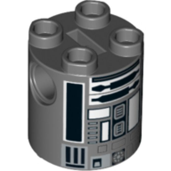 Brick, Round 2 x 2 x 2 Robot Body with White Lines and Black and Silver Pattern (R2-Q2)