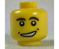 Minifigure, Head Male Dark Brown Eyebrows (Left Curved Down), Open Side Smile with Dimples (No Chin Dimple) Pattern - Hollow Stud