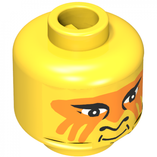 Minifigure, Head Face Paint with Orange Painted Face Pattern - Blocked Open Stud