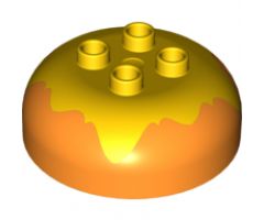 Duplo, Brick Round 4 x 4 Dome Top with 2 x 2 Studs and Marbled Yellow Pattern
