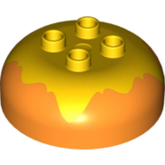 Duplo, Brick Round 4 x 4 Dome Top with 2 x 2 Studs and Marbled Yellow Pattern