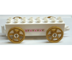 Duplo, Vehicle Car Base 2 x 8 x 1 1/2 with Large Copper Spoked Wheels with Hearts and Crowns Pattern on Both Sides (Stickers) - Set 4828