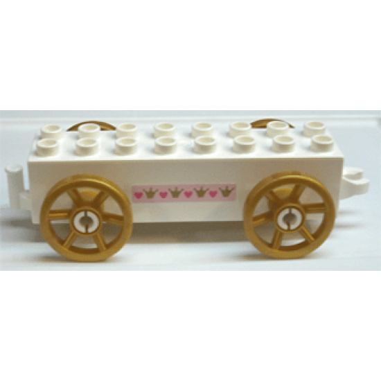 Duplo, Vehicle Car Base 2 x 8 x 1 1/2 with Large Copper Spoked Wheels with Hearts and Crowns Pattern on Both Sides (Stickers) - Set 4828