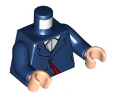 Torso Suit Jacket with Lapels, Buttons and Dark Red Lining over White Shirt with Collar Pattern / Dark Blue Arms / Light Nougat Hands