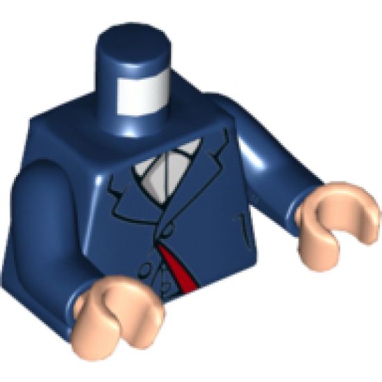 Torso Suit Jacket with Lapels, Buttons and Dark Red Lining over White Shirt with Collar Pattern / Dark Blue Arms / Light Nougat Hands