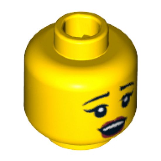 Minifigure, Head Female with Black Eyebrows, Eyelashes, Red Lips, Open Mouth Pattern - Blocked Open Stud
