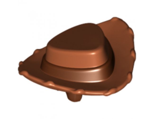 Minifigure, Hair Combo, Hair with Hat, Short Hair, Dark Orange Cowboy Triangular Brim Hat with Reddish Brown Band Pattern