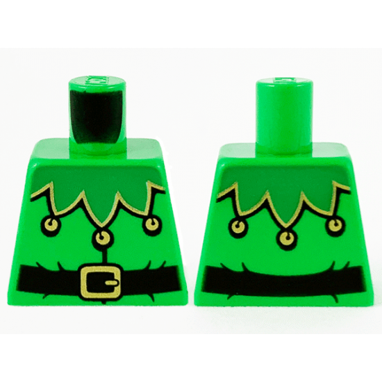 Torso Green Scalloped Collar with Gold Trim and Bells, Black Belt with Gold Buckle Pattern