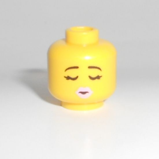 Minifigure, Head Dual Sided Black Eyebrows, Red Heart-Shaped Sunglasses, Pink Lips / Eyes Closed, Kissing Pattern - Hollow Stud (BAM)
