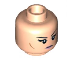 Minifigure, Head Dual Sided Female Black Eyebrows, Eyelashes, Pink Lips, Cheek Lines, Frown / Bared Teeth Pattern (Karai) - Hollow Stud